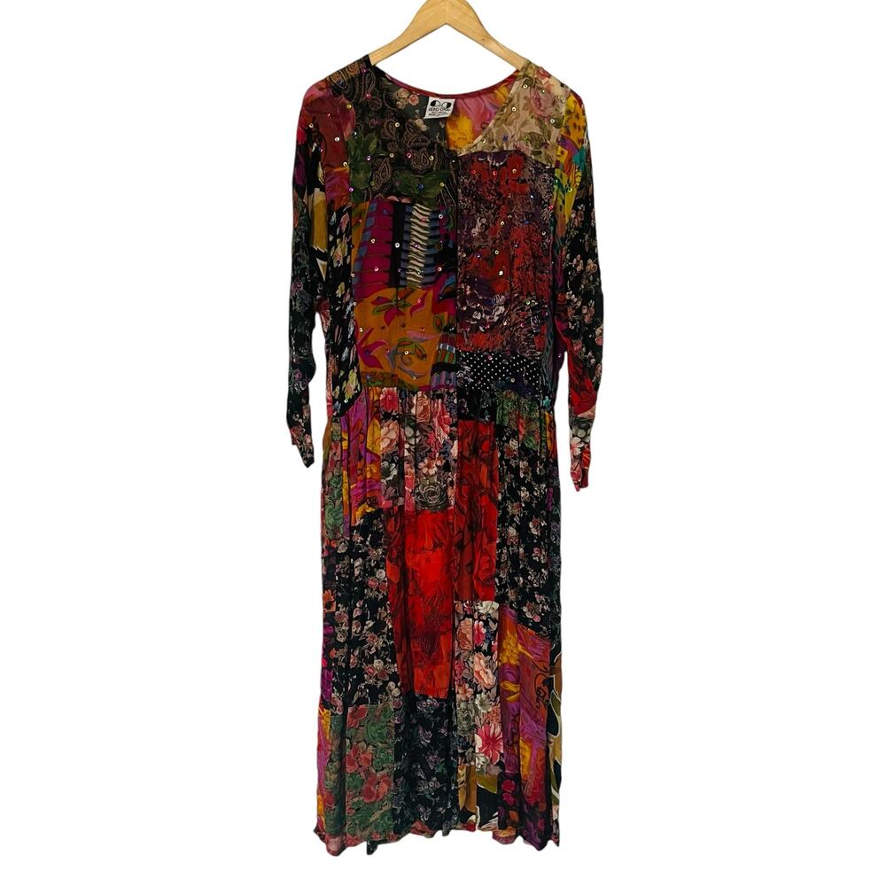 Zero Zero Vintage Beaded Mixed Media Patch Maxi Dress Size S Small Multicolor - Picture 7 of 7